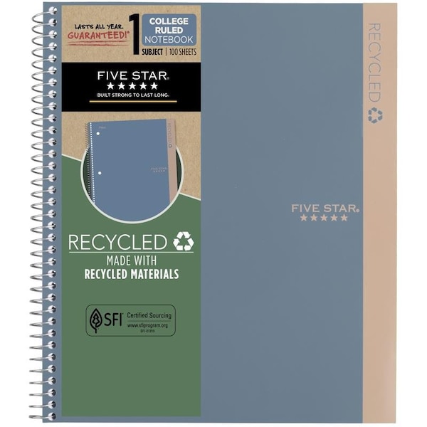 Mead Five Star Recycled 9.75 in. W X 11 in. L College Ruled Spiral Blue Notebook 820053-22 - main